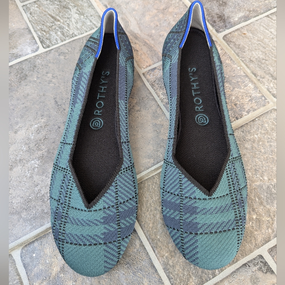 Rothy's Green and Blue Plaid Flats NWOB